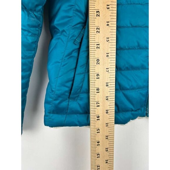 The North Face Reversible Girls Medium Teal Jacket Puffer Fuzzy Fleece Full Zip - Picture 6 of 16
